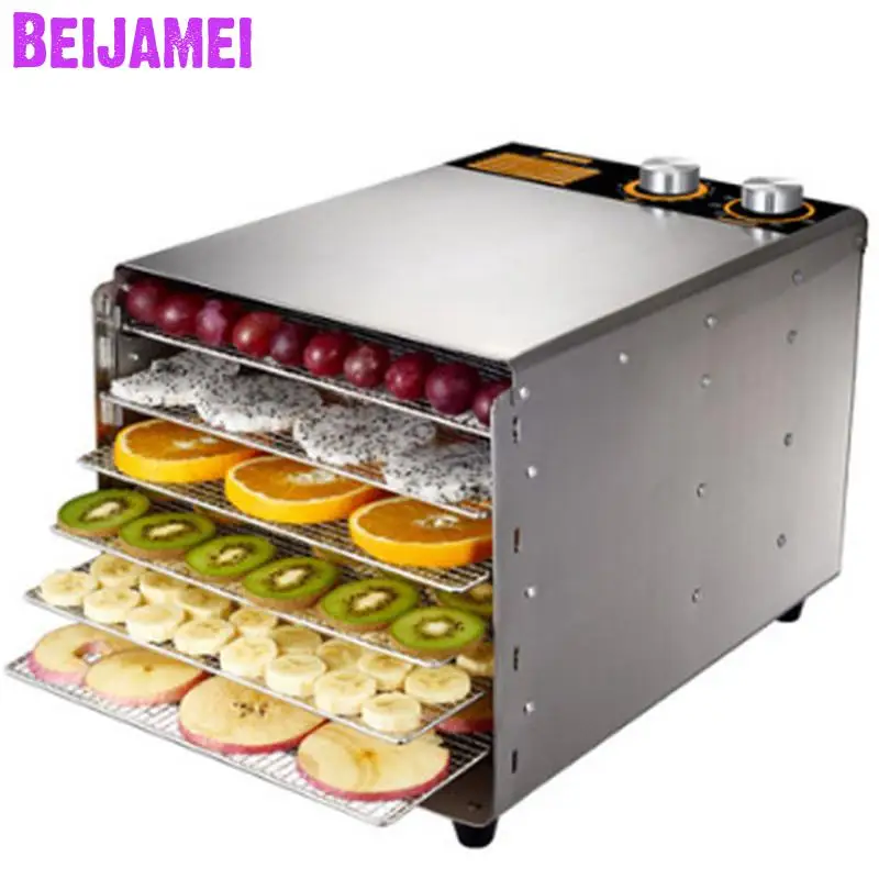 

BEIJAMEI 6 Trays Food Dehydrator Snacks Dryer Commercial Stainless Steel Fruit Vegetable Herb Meat Drying Machine