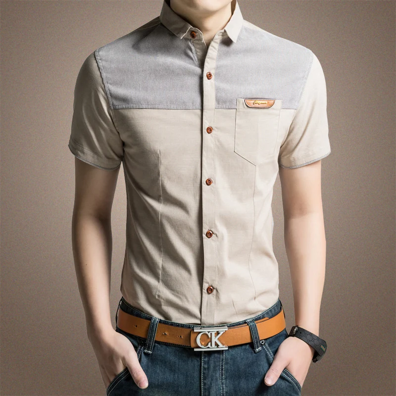 Сорочка Манш Courte Homme Мужчины Рубашка Лоскутное Цвет Мужская Роскошные Рубашки