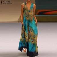 2021 summer bohemian sundress zanzea elegant printed sarafans women sleeveless long maxi vestidos dresses robe femme