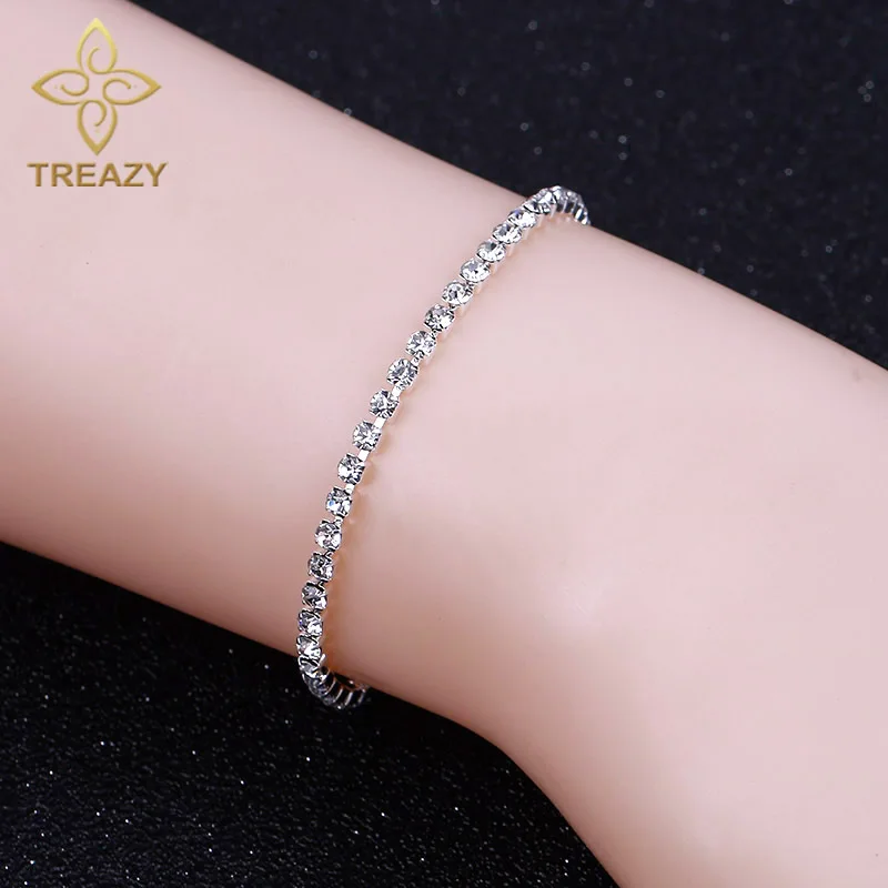 Простые свадебные браслеты TREAZY с кристаллами для женщин серебряные стразы и