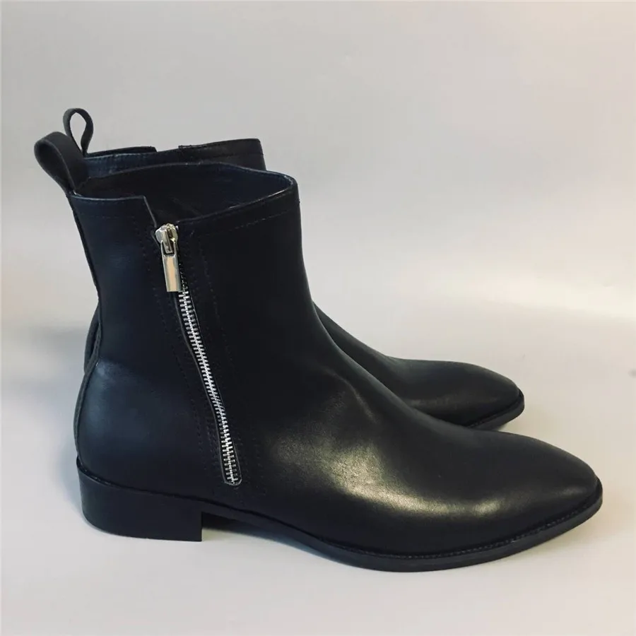 High End Handmade waytt Chelsea Zipper Men genuine Leather Boots Slim Fit Pointed Toe rock | Обувь