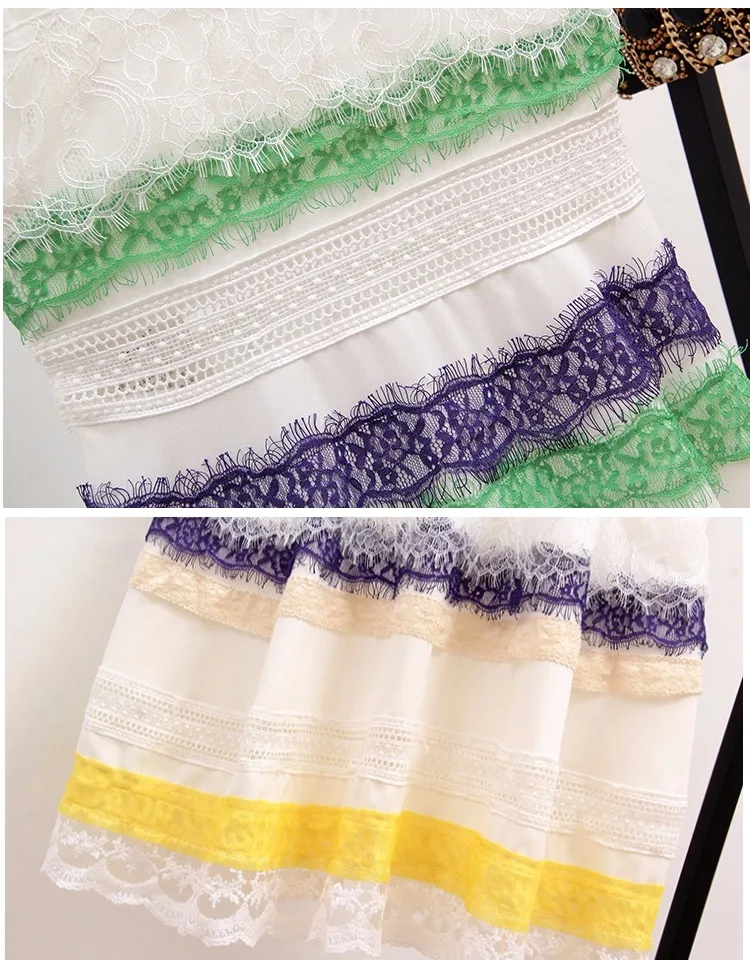 Ажурное кружевное платье с цветочным принтом разноцветное Полосатое лоскутное