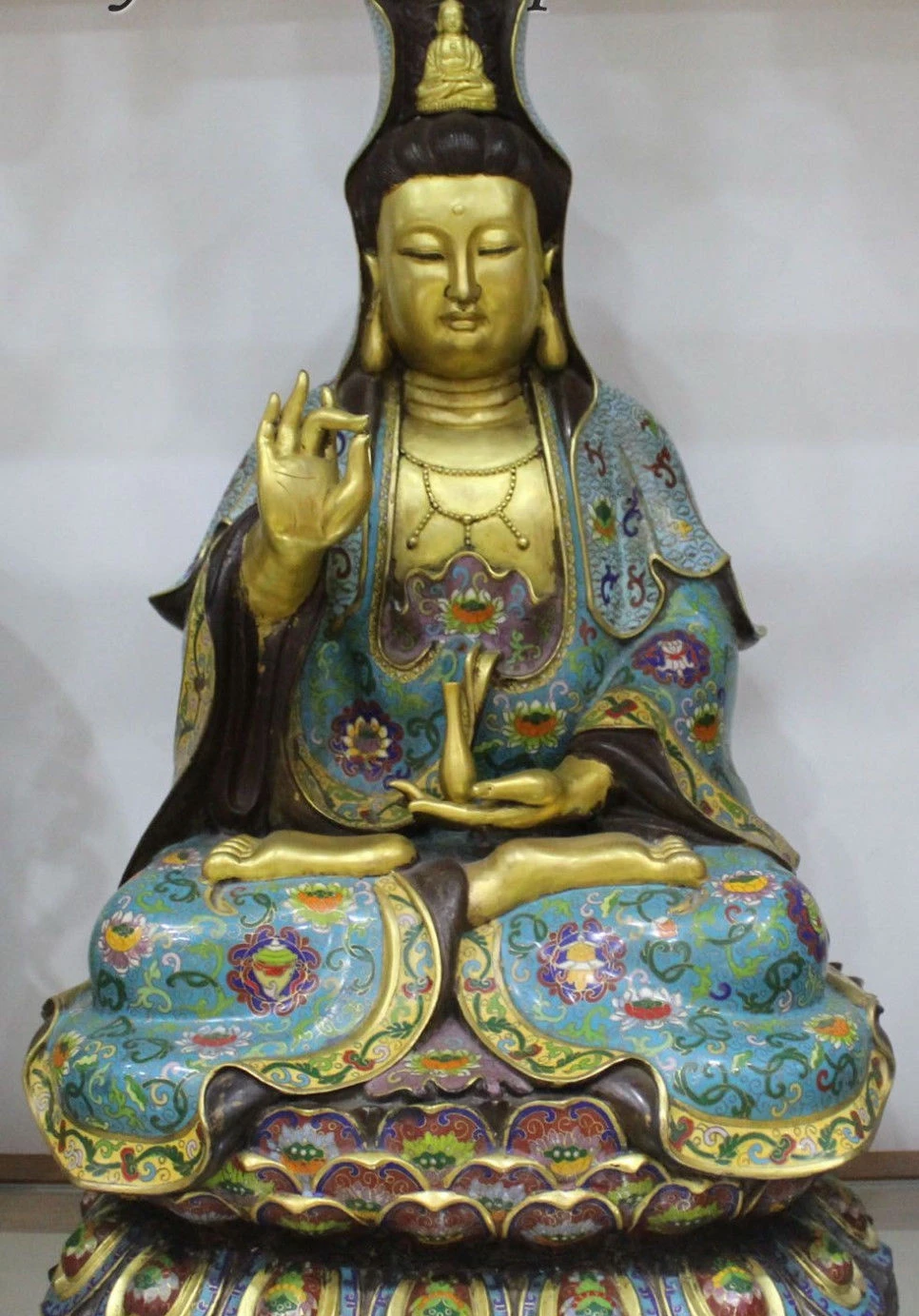 Бесплатная доставка 26 &quotCloisonne Фиолетовый Бронзовый 24K золото сиденье Lotus Kwan yin