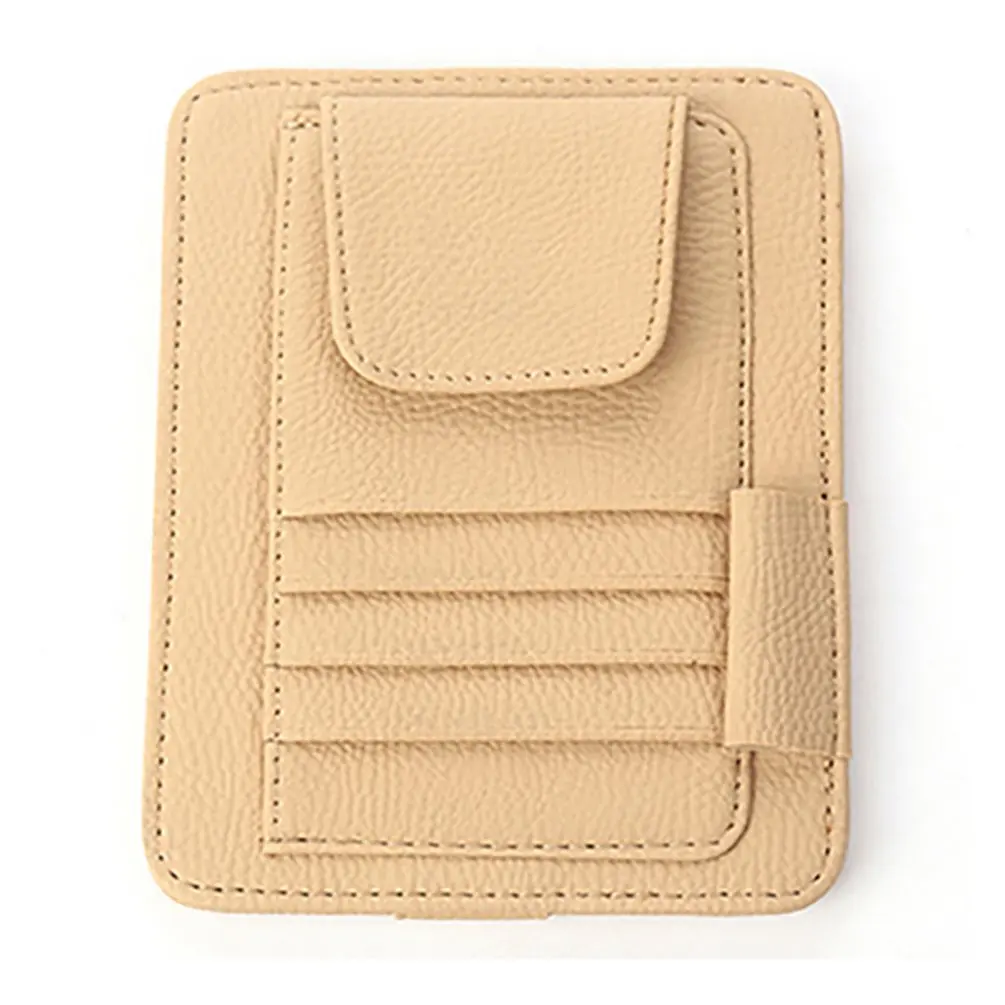 Beige Кожаный Автомобильный солнцезащитный козырек, зажим для бумаги, многофункциональный органайзер для солнцезащитных очков - Название цвета: Beige