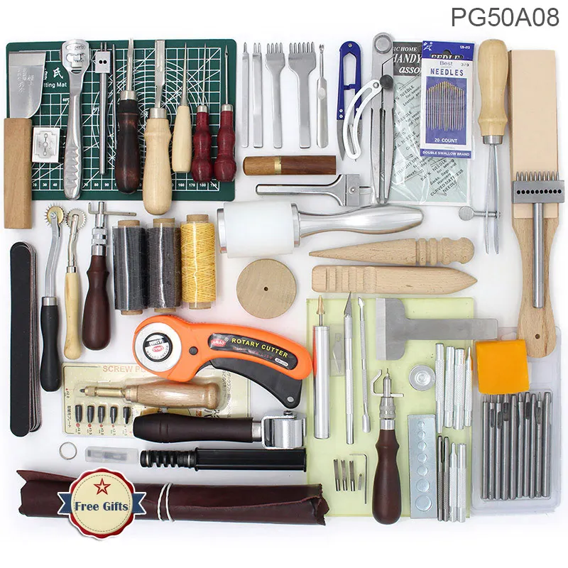 49 PCS Set Инструменты для шитья кожи DIY ручной Набор для вышивки шило Вощеная наперстенная нить для шитья кожи, холста, основные инструменты для начинающих - Цвет: 49 PCS Set