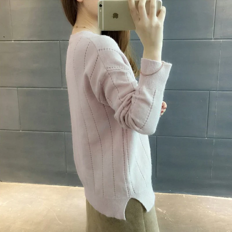OHRYIYIE Soft V-Neck Sweaters and Pullovers for Women 2021 Autumn Winter Elastic Knitted Sweater Female Jumper Femme Basic Tops | Женская