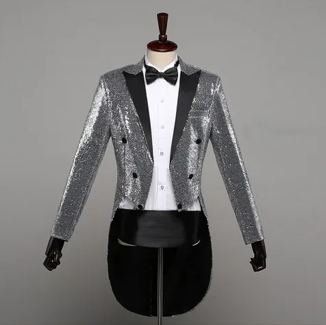 Silver Мода ласточкин хвост светодиодный смокинг светящиеся костюмы vestidos Одежда со светодиодами шоу Мужчины светодиодный одежда танцевальные аксессуары - Цвет: Silver