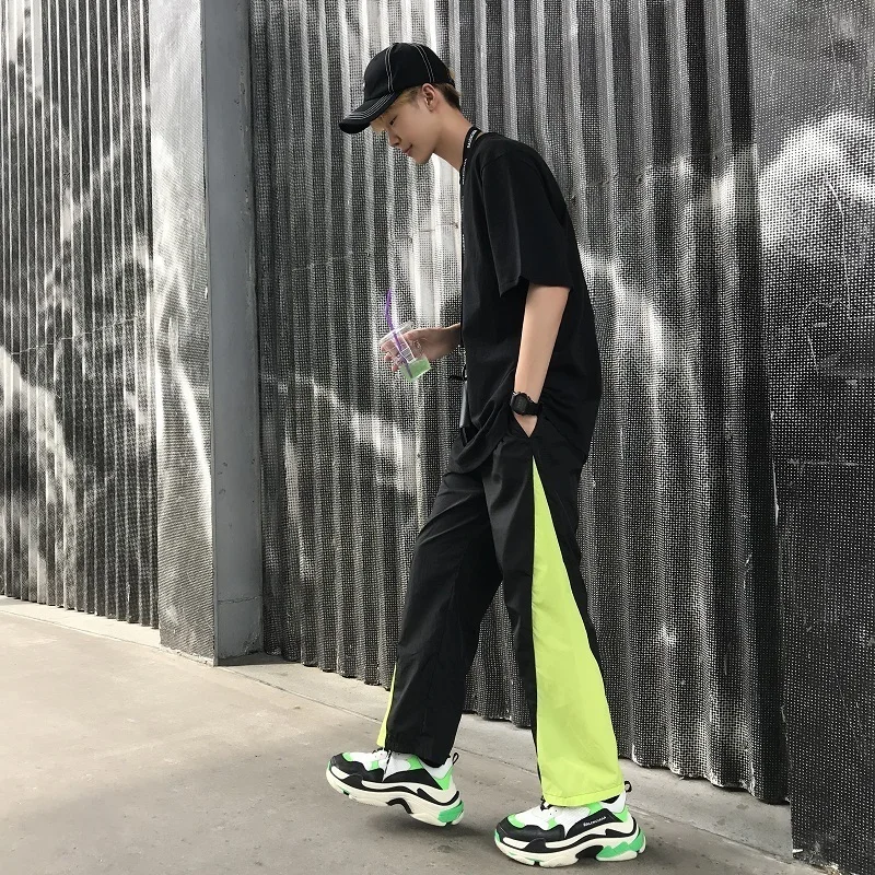 Мужские повседневные брюки с принтом черные свободные эластичным поясом