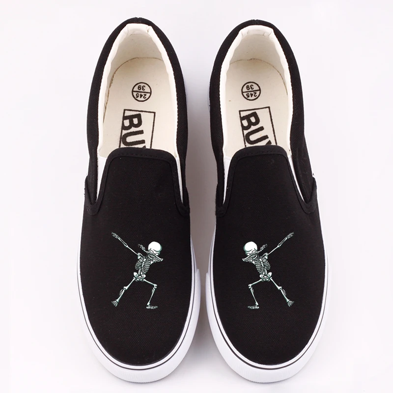 E-LOV мужские парусиновые туфли с принтом скелета лоферы на плоской подошве в стиле