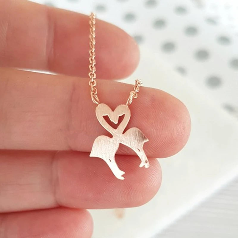 Розовое золото ожерелье фламинго Женская пара ювелирных изделий влюбленная