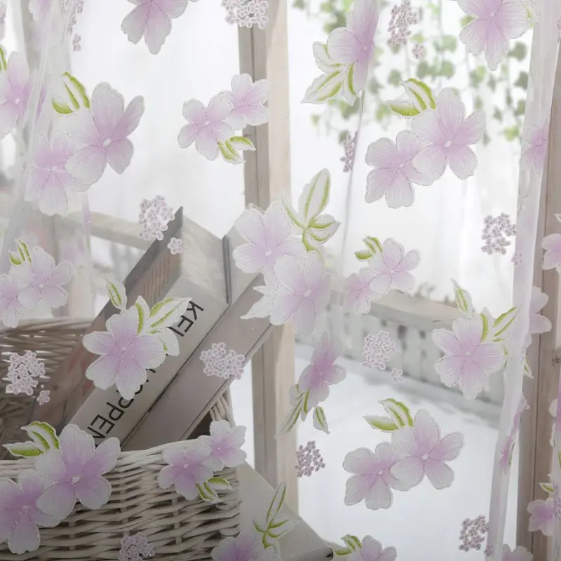 Sheer Voile Tulle Window tulle Curtains Bedroom Living Room Balcony Flowers Printed Tulip Sun-shading Translucent Curtain