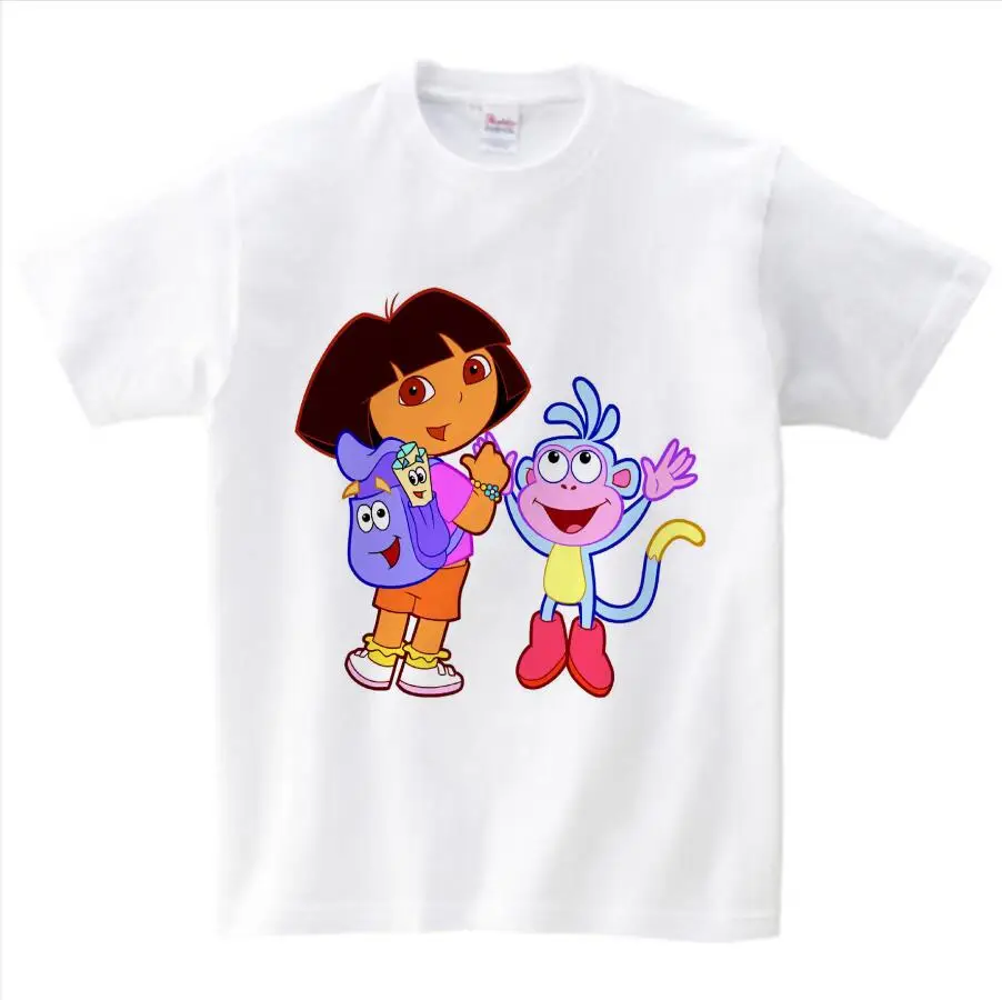 White childreT-shirt Летняя одежда из чистого хлопка для мальчиков и девочек, футболки, Забавные футболки, белые удобные футболки для малышей с изображением Даши-путешественницы, NN - Цвет: White childreT-shirt