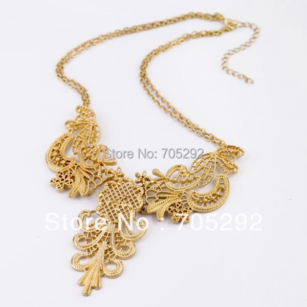 Vintage Gold Tone Alloy Hollow Flower Choker Statement Necklace for Women | Украшения и аксессуары