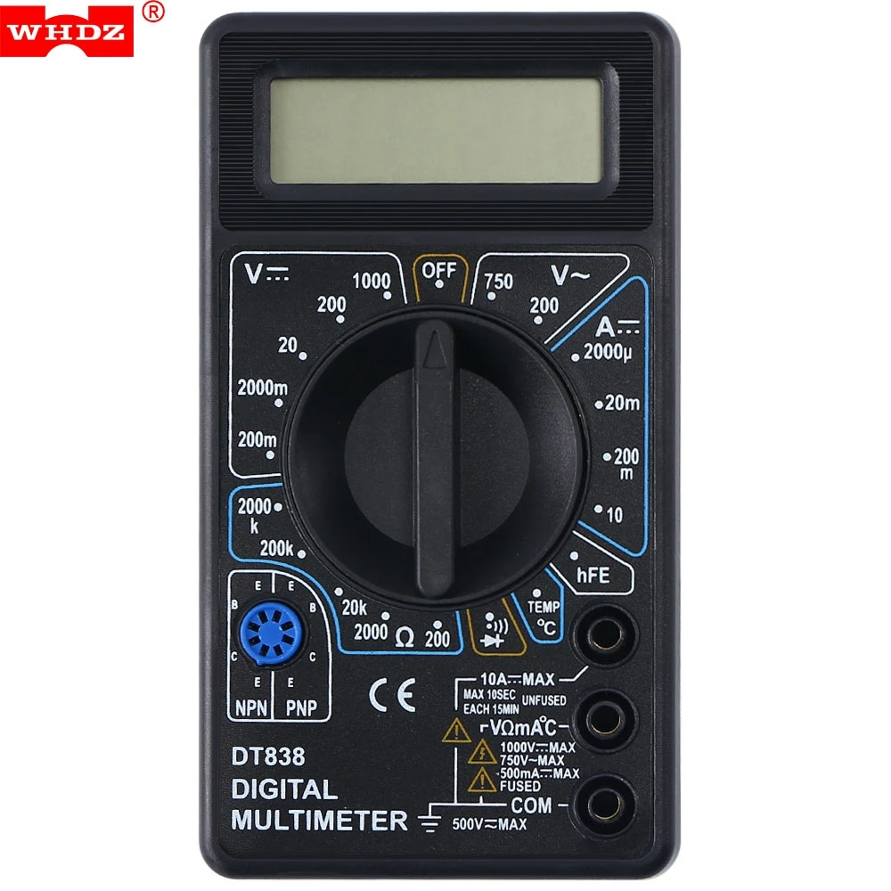 WHDZ DT838 цифровой мультиметр AC DC тестер Вольтметр ЖК дисплей диодное сопротивление