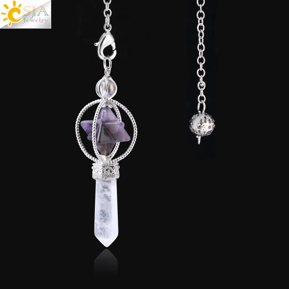 Amethyst CSJA Merkaba придающий маятник кварцевый и из натурального камня Кристалл Розовый Рейки Исцеление Маятник кулон Маятник для радиестезии F770 - Окраска металла: Amethyst