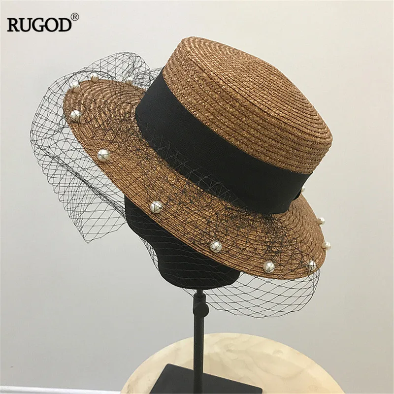 Модная сетчатая соломенная шляпа RUGOD 2019 с бисером женская пляжная в японском