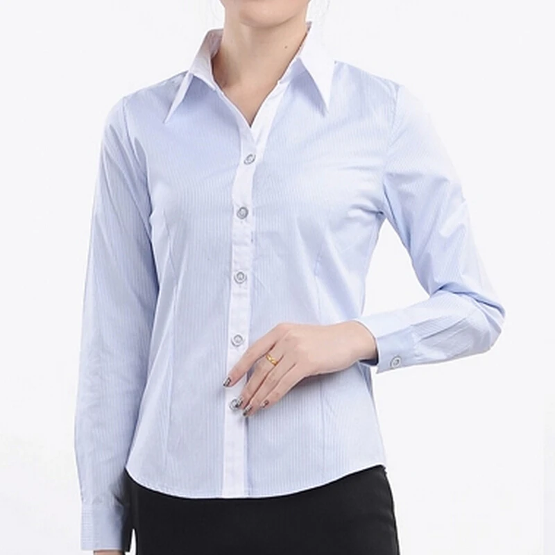 

New Brand Women Stripe Long Sleeve Shirts Blouses V-Neck Collar Work Wear Shirts Formal Plus Size Shirts Women Blusas Feminino