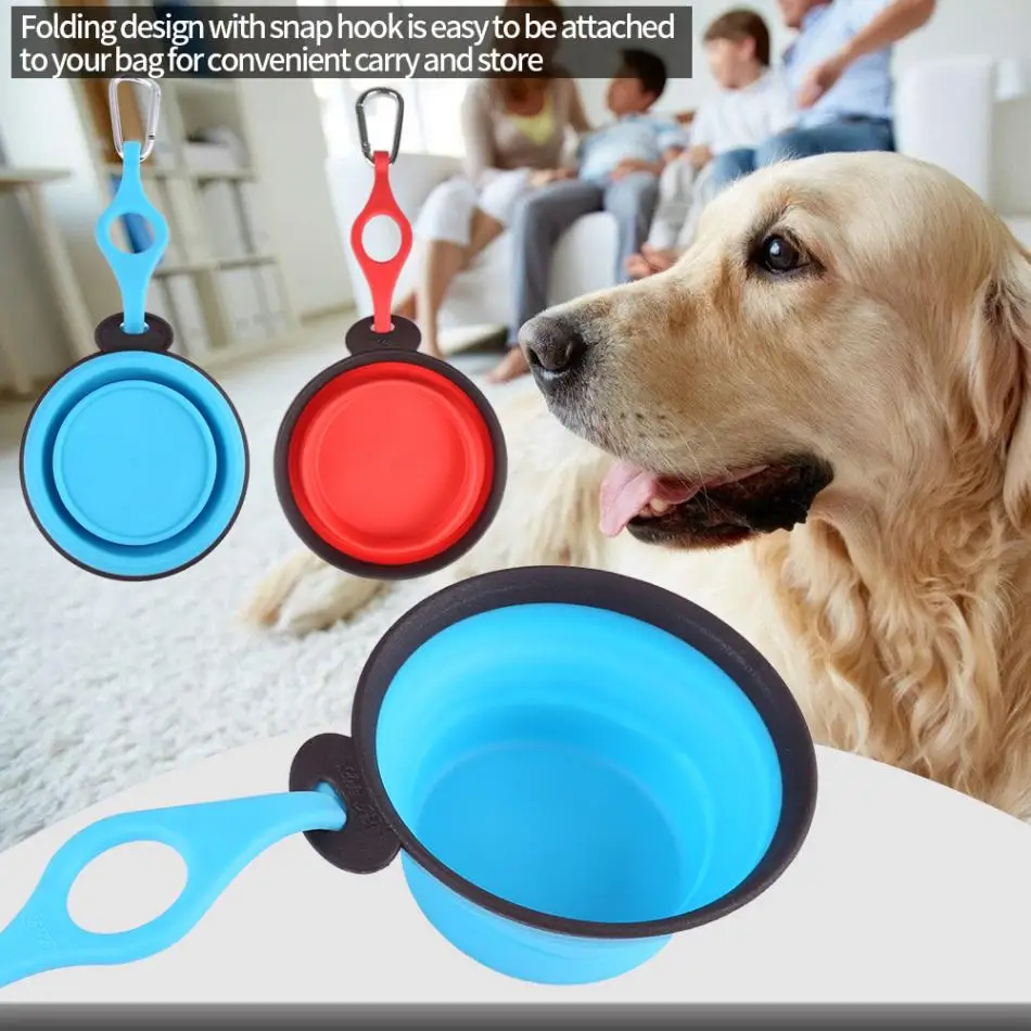 Складной Еда Класс силикона собачья миска Портативный pet travel чаша с карабином и