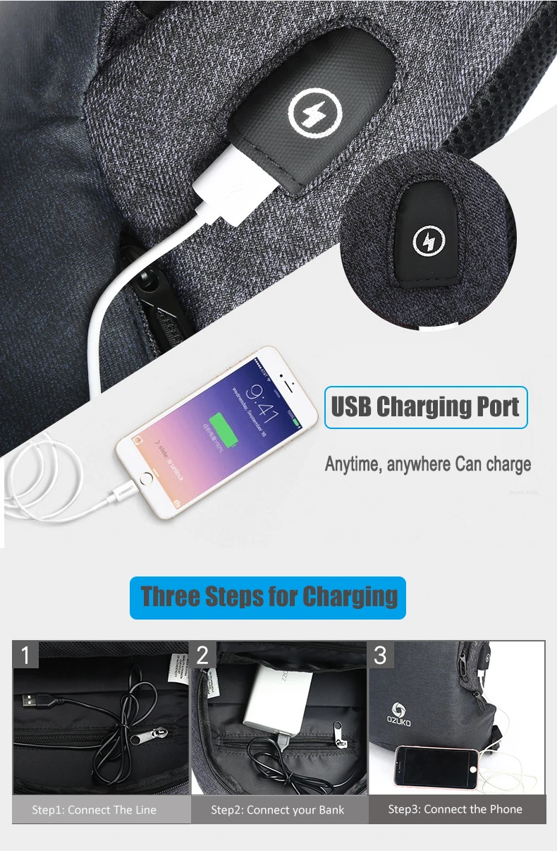 OZUKO 9067 мужская сумка через плечо, зарядка через usb, слинг, сумка-мессенджер, нагрудный пакет, подходит для 9," iPad, сумки через плечо для мужчин, летние короткие поездки