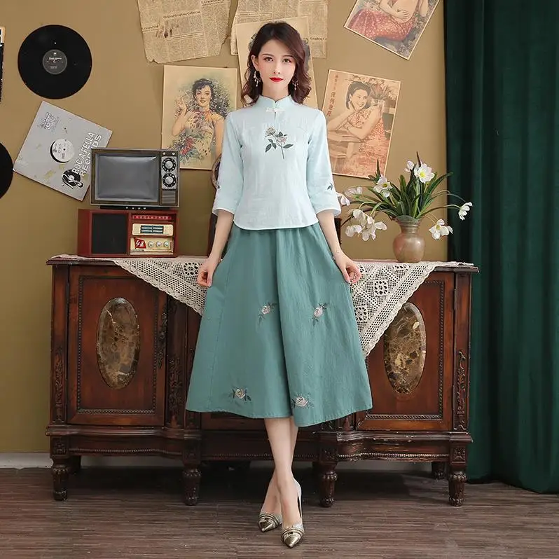 Style 1 Новая улучшенная версия платья Чонсам китайский hanfu Женский три четверти рукав цветок вышивка Двухсекционный размер S-3XL - Цвет: Style 1