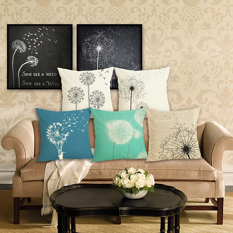 Кантри Ландшафтная Подушка наволочки Одуванчик украшение дома 45х45 декоративная