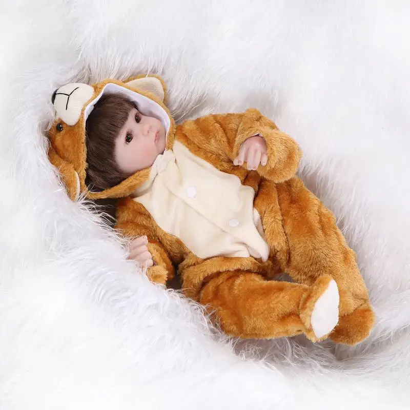 

NPK silicone doll reborn 18"42cm cute new born girl baby dolls rooted hair monkey clothing set bebe dolls bonecas kids gift