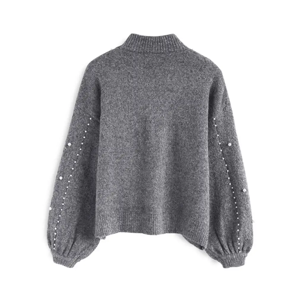2018 Autumn Winter Thicken Sweater Pullover Tops Women Turtleneck Pearl Beading Long Sleeved Casual Loose Knitting Warm Sweaters | Женская
