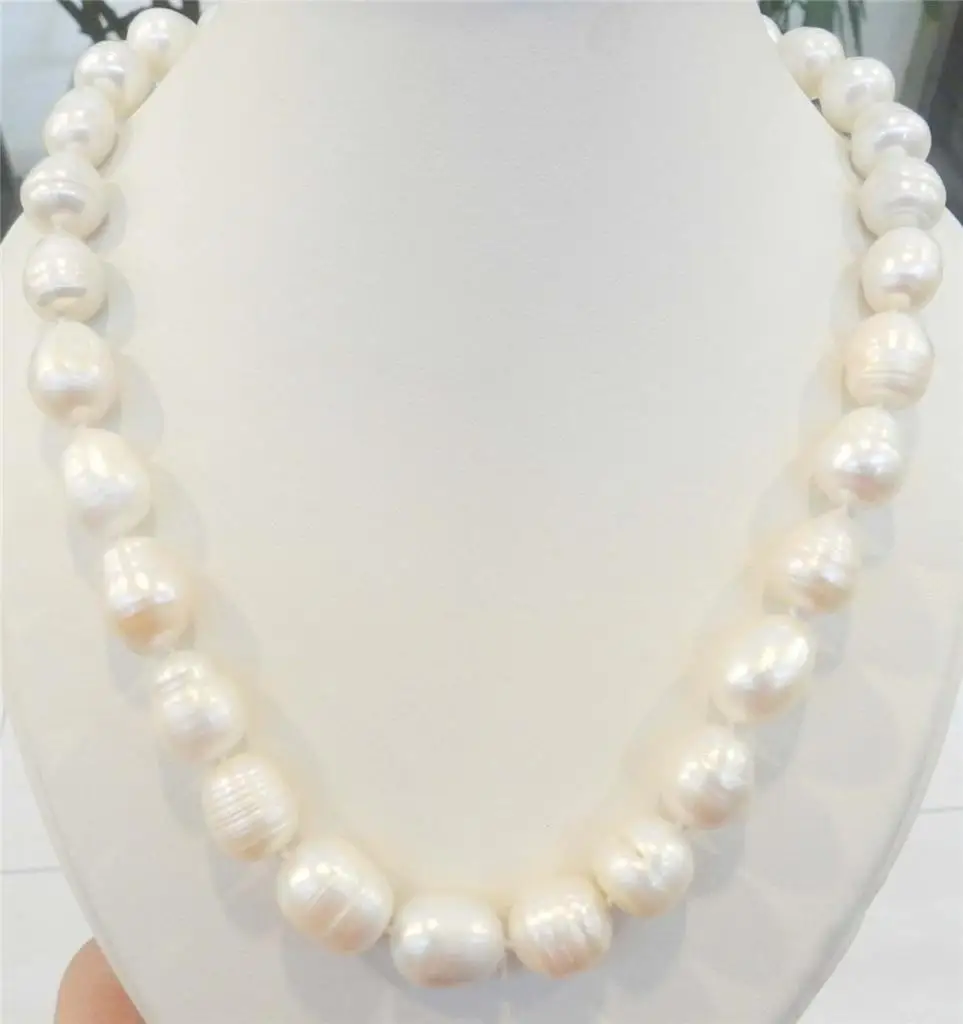 New 18 INCHES LONG. BIG RICE SHAPE 12-13MM WHITE REAL NATURAL PEARL NECKLACE AAA | Украшения и аксессуары