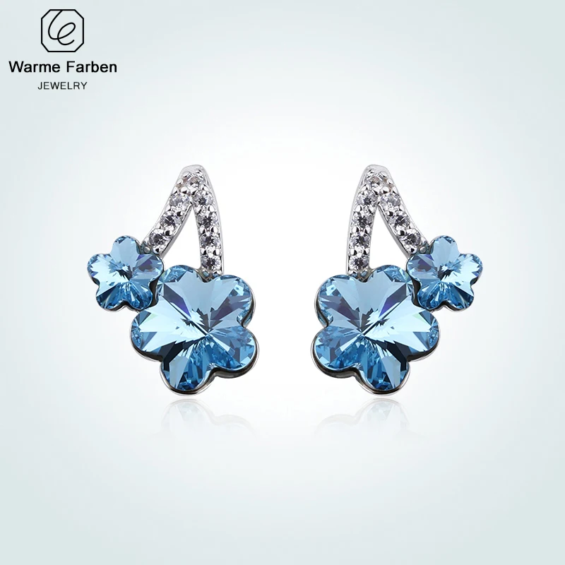 Серьги Warme Farben с кристаллами от Swarovski, женские 925 пробы серебряные серьги-гвоздики с цирконием и синими кристаллами