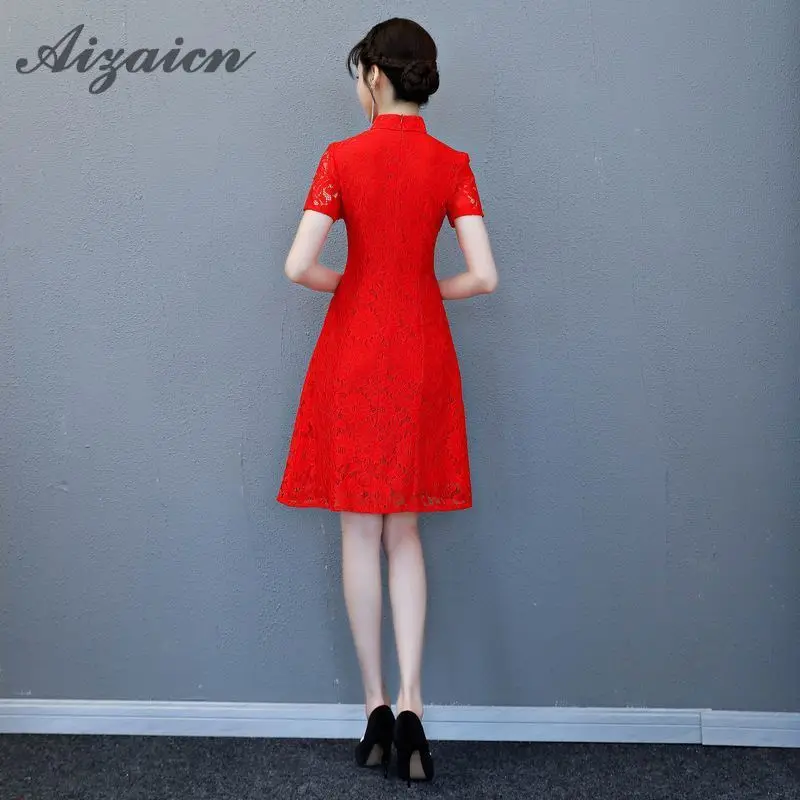Современные китайское традиционное платье красные свадебные Qipao леди короткие