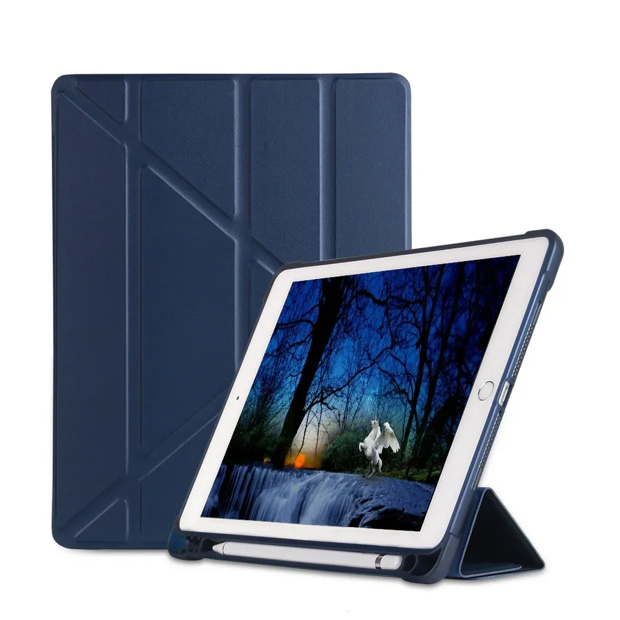 D blue-BX-YH-bicao-8 Чехол-карандаш ZAIWJ с подставкой для Apple iPad, 9,7 дюймов, A1822, A1893, A1954, Air 1/2, Pro, из искусственной кожи, деформированный, умный чехол, пробуждение, автоматический режим сна - Цвет: D blue-BX-YH-bicao-8