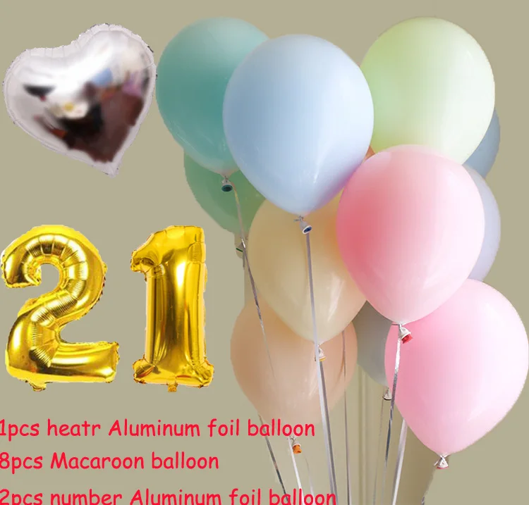 11 шт. мгновенной проявки Macaroon воздушного шара и 21st сердце серебро воздушный шар
