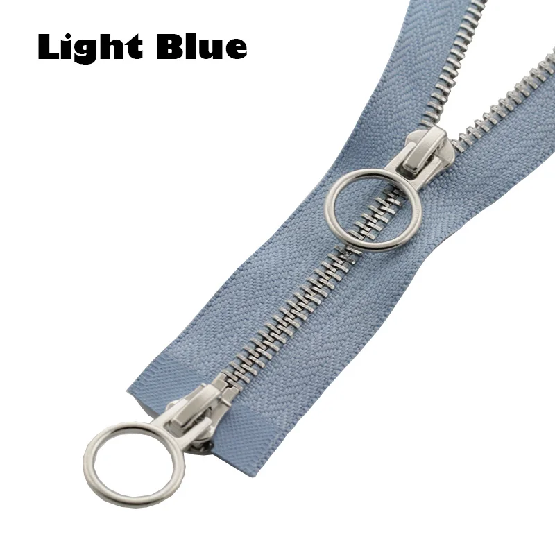 Light Blue 5# разъемная застежка-молния двойной круг ползунки 60/70/80/90/100/120/150 см автоматический металлический замок застежки-молнии - Цвет: Light Blue