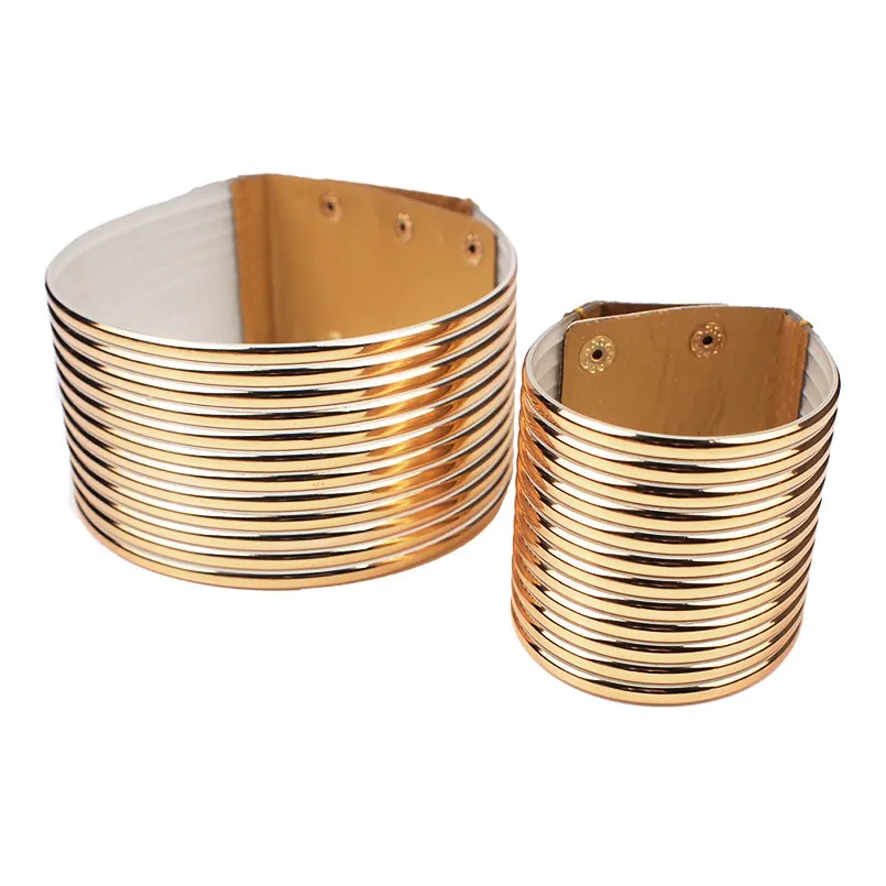 4859S Gold Винтажное Массивное колье, колье, наборы, женское Африканское ювелирное изделие, кожаный воротник, массивное ожерелье, браслеты, набор, регулируемый, UKMOC - Окраска металла: 4859S Gold