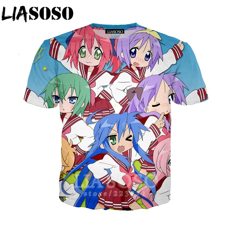 LIASOSO летняя Новинка для мужчин и женщин 3D принт аниме Lucky Star Футболка модная