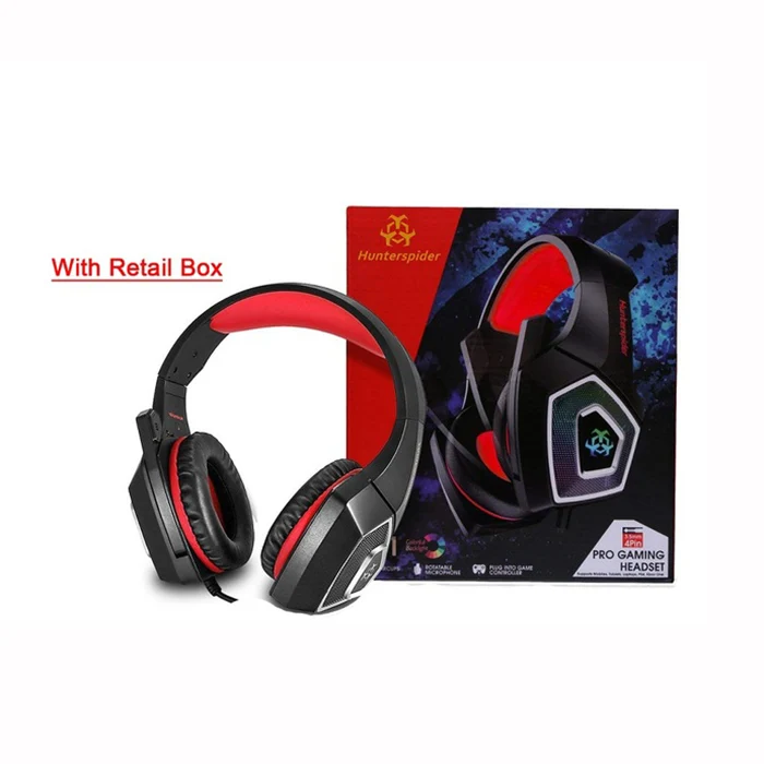 Red with box Hunterspider V1 Проводная гарнитура 7 цветов светодиодный свет низким уровнем искажений с кнопка Mute объема Управление микрофон для PS4 PC - Цвет: Red with box