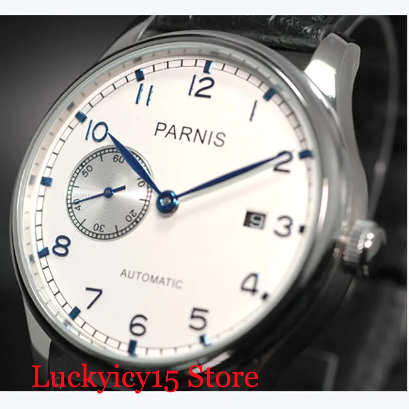 Автоматические Мужские часы Авто Окно даты белый циферблат 43 мм механические