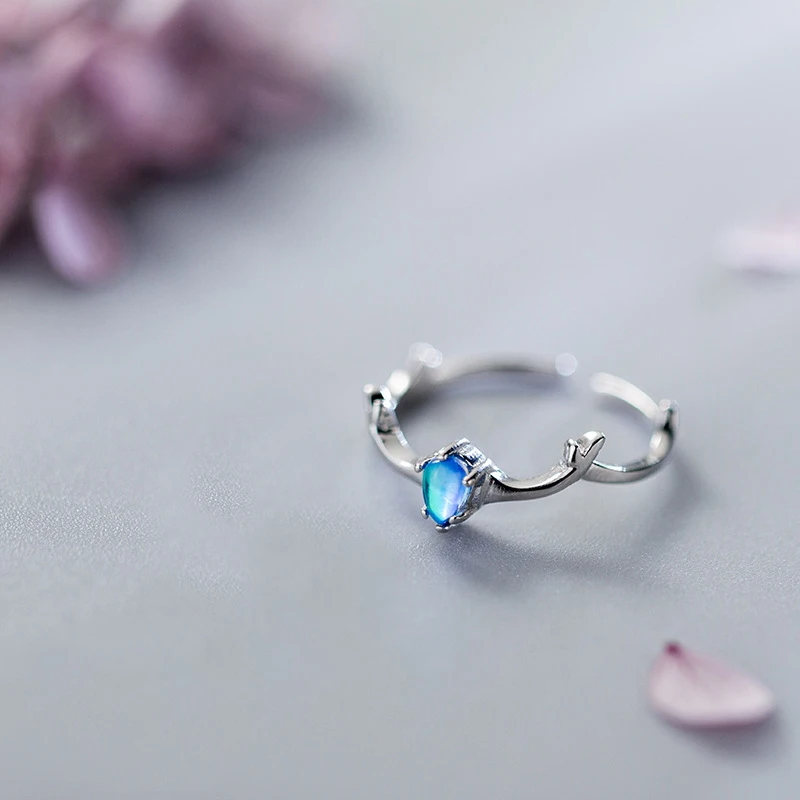 Женские регулируемые кольца из серебра 925 пробы с голубым камнем|Кольца| |