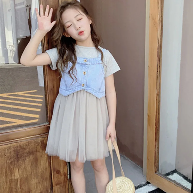 DFXD/Лидер продаж летние детские комплекты костюм для подростков Сетчатое платье с