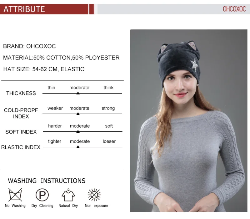 OHCOXOC дизайн женские шапочки Skullies принцесса девушка милая осенне-зимняя шапка с кошачьими ушками блестящая Звезда со стразами