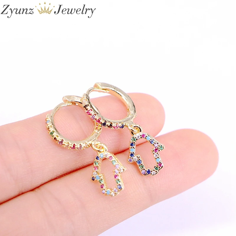 5 пар Радужный многоцветный Цирконий вымощенная звезда/рука