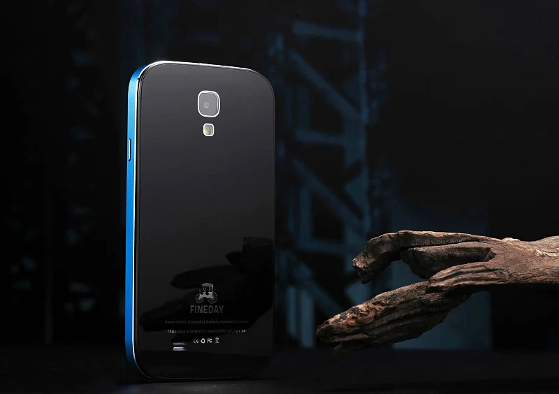 blue bumper black FINEDAY роскошный Gorilla закаленное стекло задняя крышка и Премиум металлический алюминиевый бампер чехол кожа для samsung Galaxy S4 i9500 - Цвет: blue bumper black