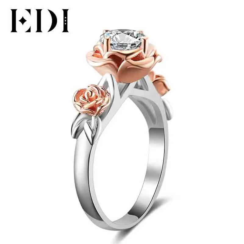 Белый EDI Природный Топаз розы Кристалл Обручение кольцо Красота и чудовище gemstone 925 стерлингового серебра полосы Ювелирные украшения - Цвет камня: Белый