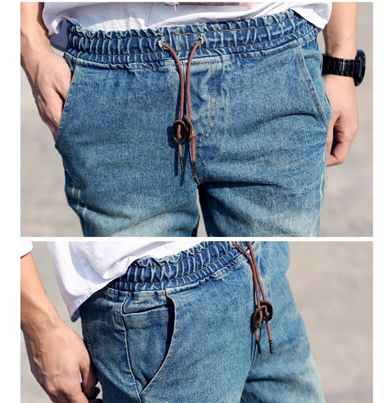 

Classic Jeans Men Quality Light Blue Mens Joggers Elastic Waist Drawstring Slim Fit Men Casual Jeans Denim Pant 2XL Trousers