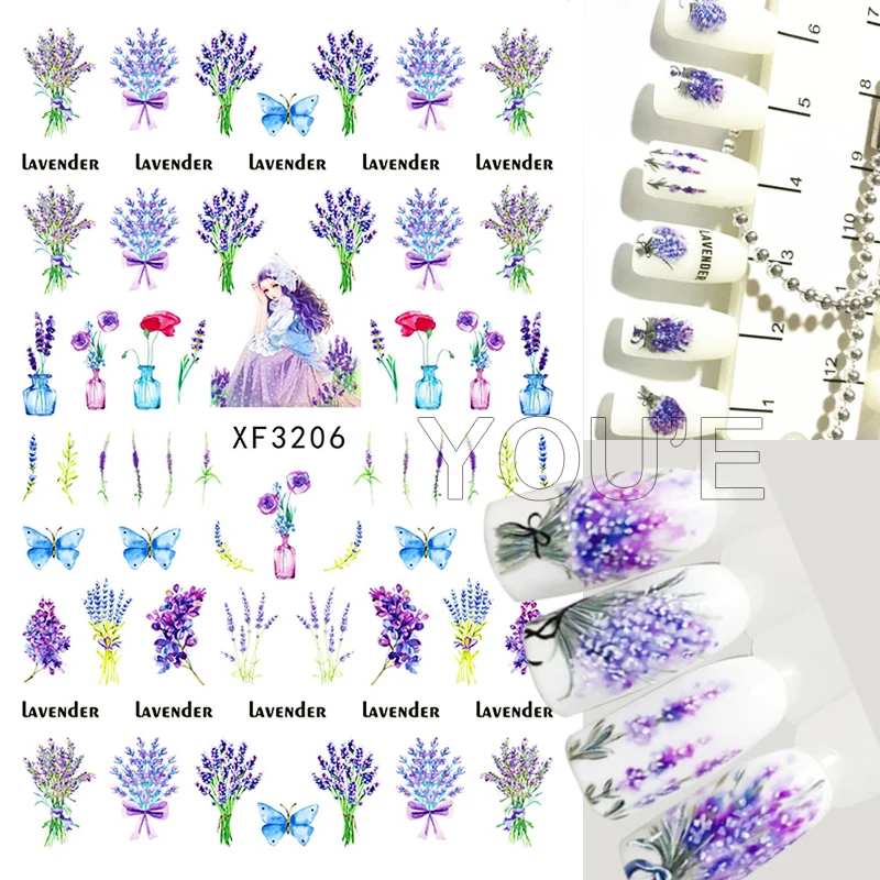Nail Art Стикеры наклейки сиреневого цвета для девочек Клей Фиолетовый цветок