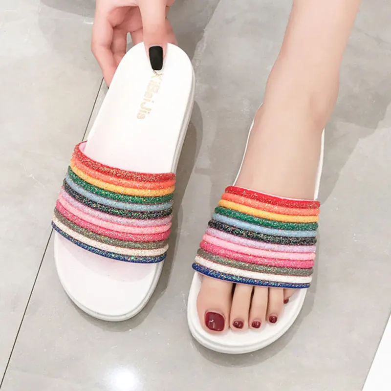 Радужные тапочки для женщин Вьетнамки сандалии девочек женские летние