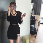 Женская Асимметричная юбка KLV, черная мини-юбка с высокой талией, вечерние юбки в Корейском стиле