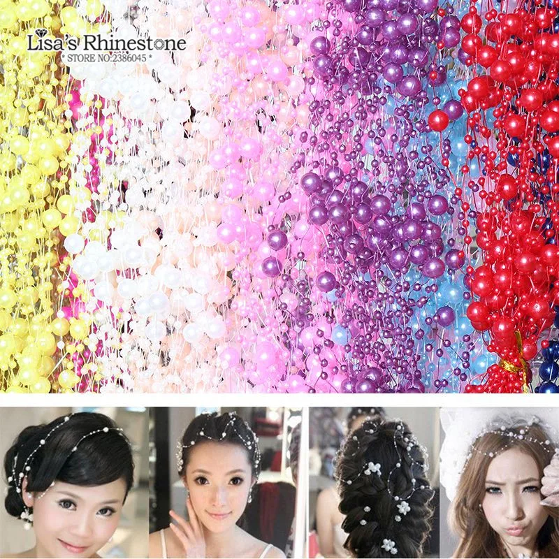 

5m 4pcs/lot 17Colors Fishing Line Artificial Pearls Beads Chain Garland Flowers For DIY Wedding Party Decoration Products