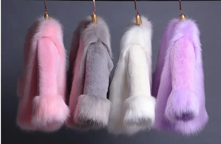 Furry Winter Girls Faux Fur Fleece Coat Warm Jacket Xmas Snowsuit Outerwear Children Kids Clothes Hooded Fake Overcoat F175 | Детская