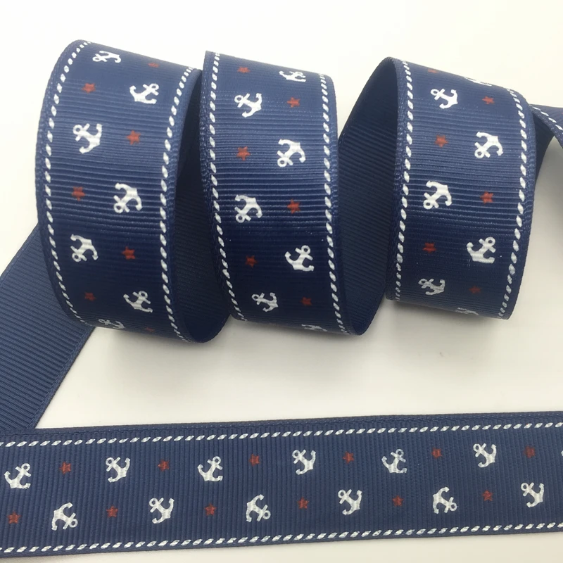 Navy Blue 5 ярдов 1 дюйм 25 мм широкая корабельная корсажная лента с набивным рисунком якоря бант для волос/Рождество/свадьба DIY Швейное Ремесло - Цвет: Navy Blue